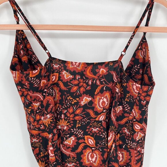 Free People Floral Wrap Mini Dress Brown Rust Ruffle Hem Boho Cottagecore XS - Picture 4 of 11